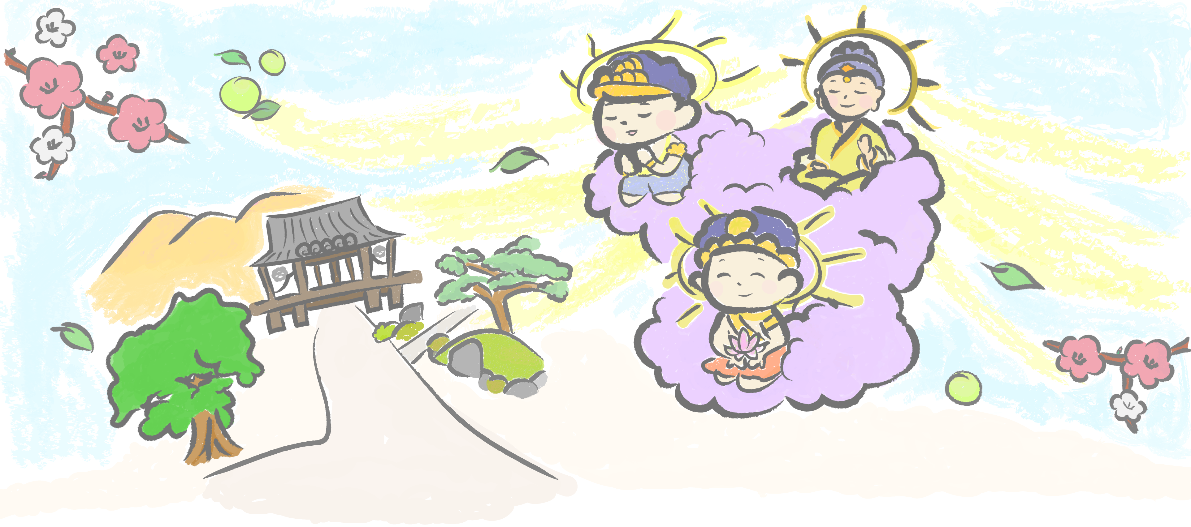 来迎寺の景色と仏様のイラスト